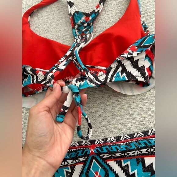 Becca by Rebecca Virtue Women's Aztec Flounce Strappy Cross Back Top Multi - Picture 15 of 16